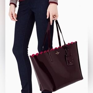 Kate Spade Lily Avenue Carrigan Tote Leather Scallop-Edged Top Purple Maroon